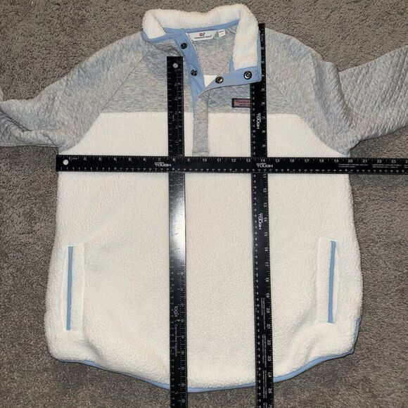 Vineyard Vines Mixed Media Sherpa Shirt 1/2 Snap Button Pullover Womens Small S - Picture 2 of 6